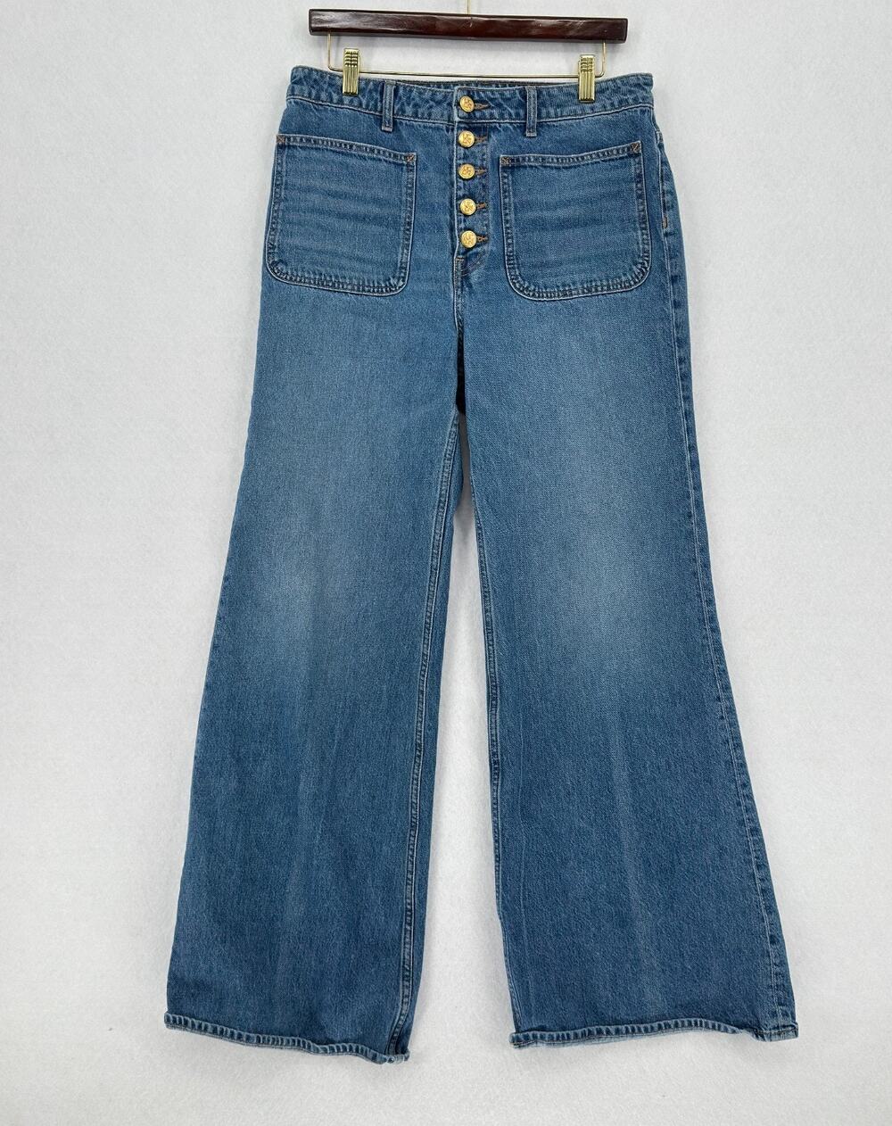 Ulla Johnson Denim Gwynne Womens Blue Cotton Button Fly Wide Leg Jeans Sz 30